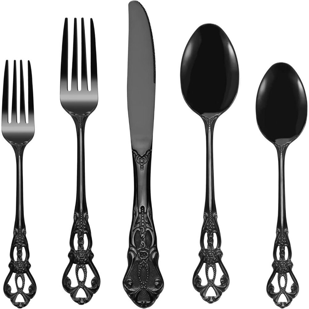 🆕 Gorgeous Retro Royal Black Stainless Steel 20 Pieces Flatware Set Anti-Rust